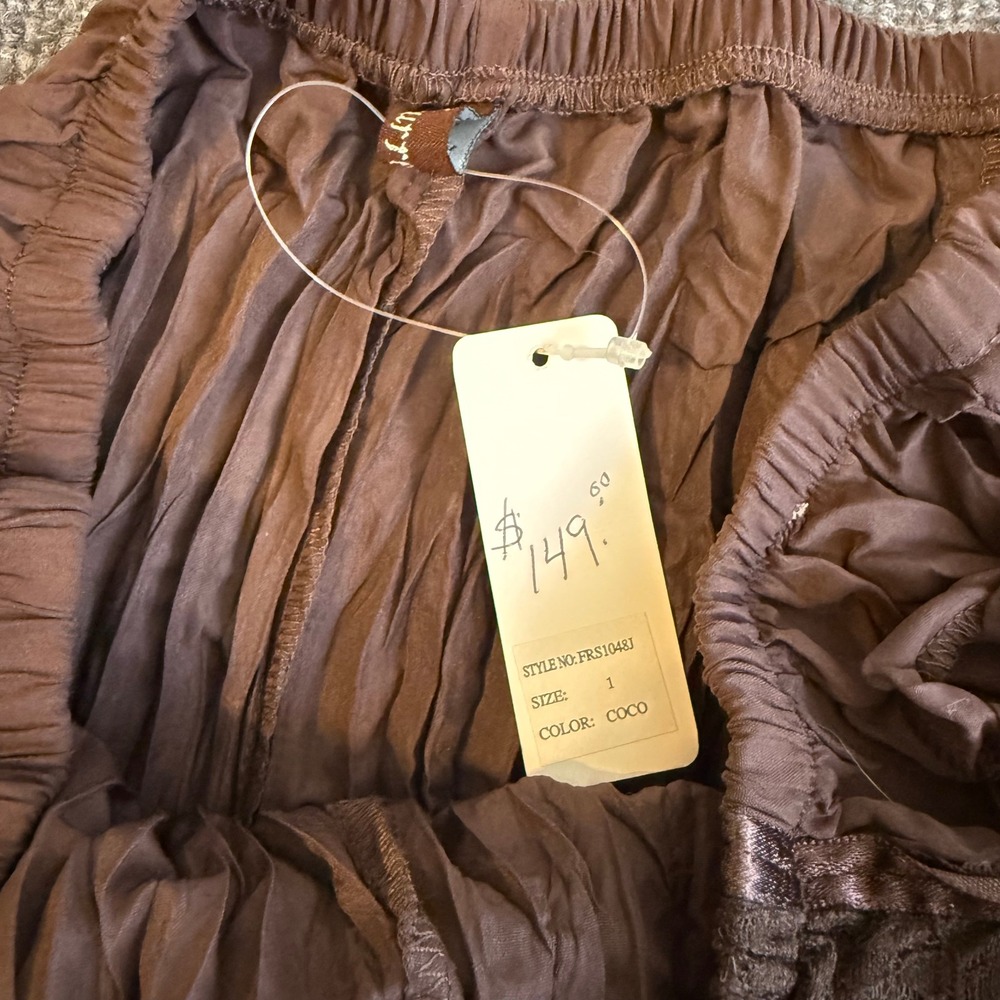 NWT Surrealist Brown Fairy Crinkle Ruffle Maxi Skirt Lace Up Ribbon Boho Whimsy - Picture 9 of 11